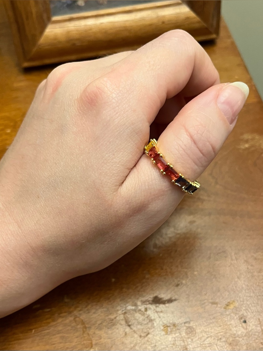 Gold-Tone Multi-Stone Eternity Ring - Pink/Red Stones